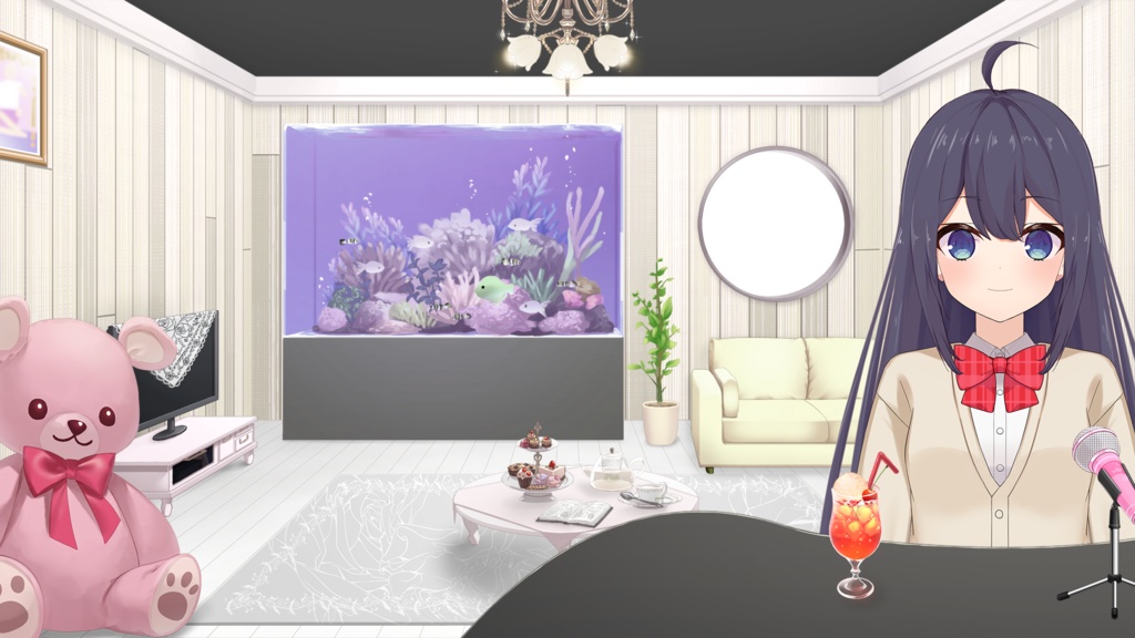 動く水槽・アクアリウムセット+お洒落な壁柱付【配信背景・配信枠】