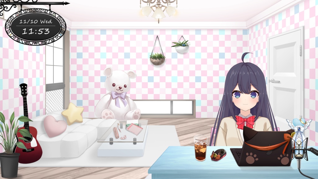 【フリー素材】配信枠・配信画面用 木目調机/デスク【Vtuber/Live2D】