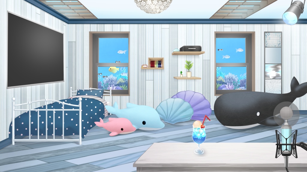 海のクッション/ぬいぐるみセット(イルカ・クジラ・貝殻)【Vtuber/お部屋配信枠】