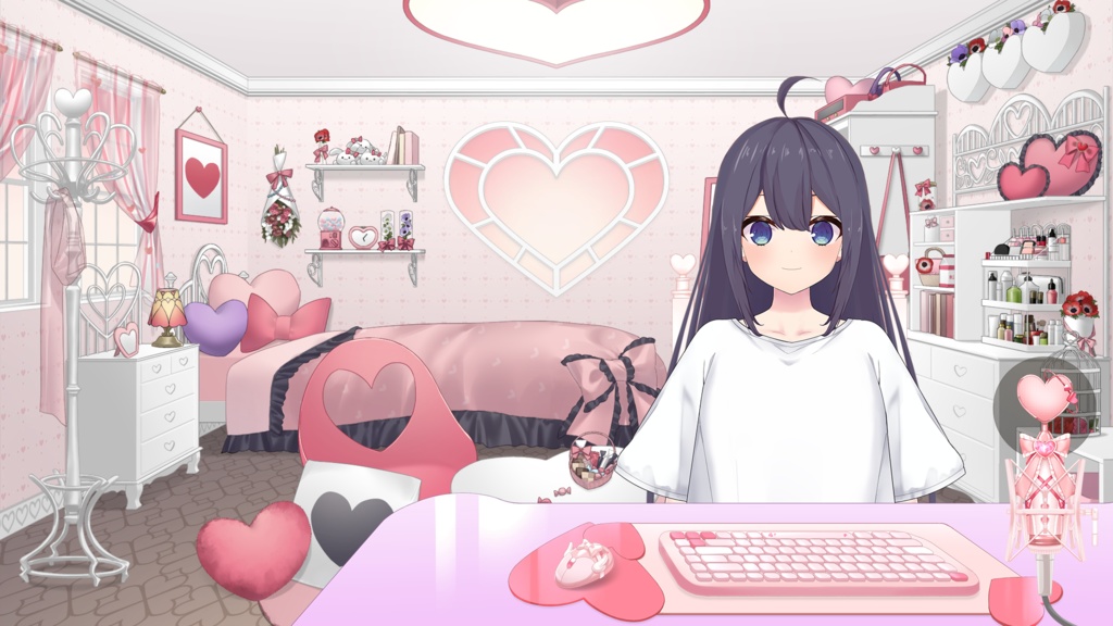 配信デスクセット ハートver【うさねこ式カスタムお部屋】