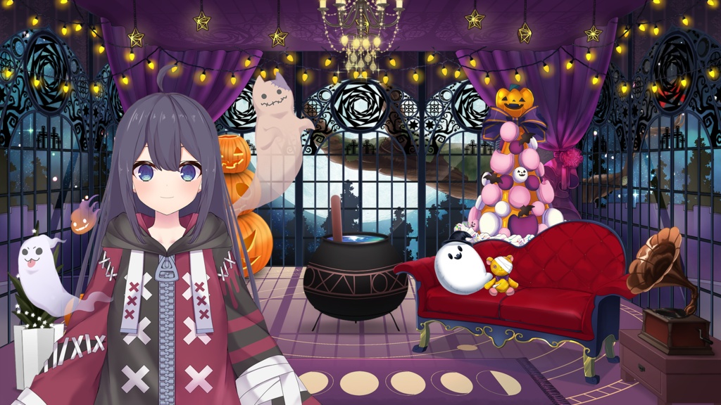【ハロウィン配信素材】ハロウィンルームセット【うさねこ式カスタムお部屋プレミアム】