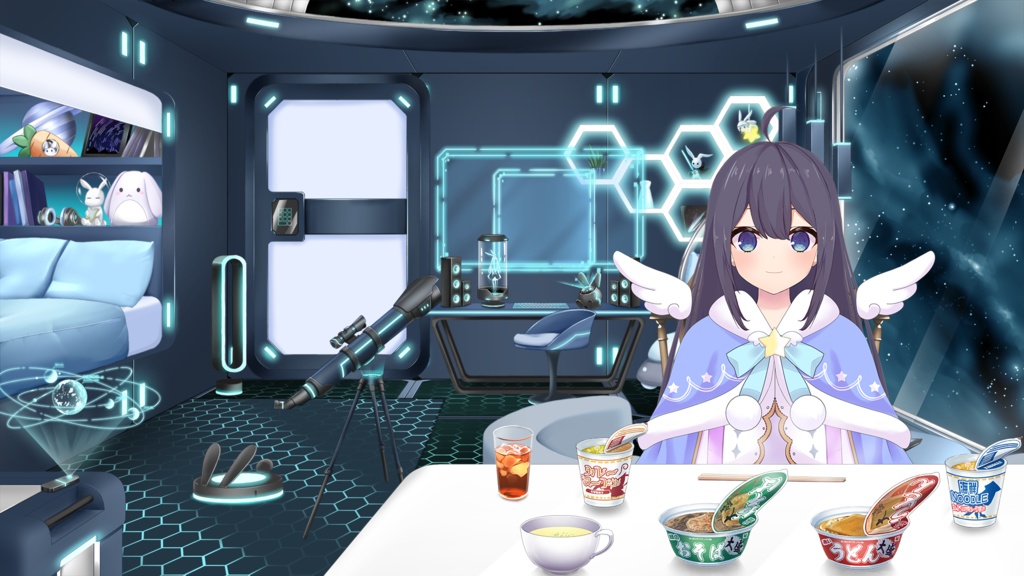 夜食セット(ラーメン、カップ麺、おにぎり,etc.)【うさねこ式カスタムお部屋】