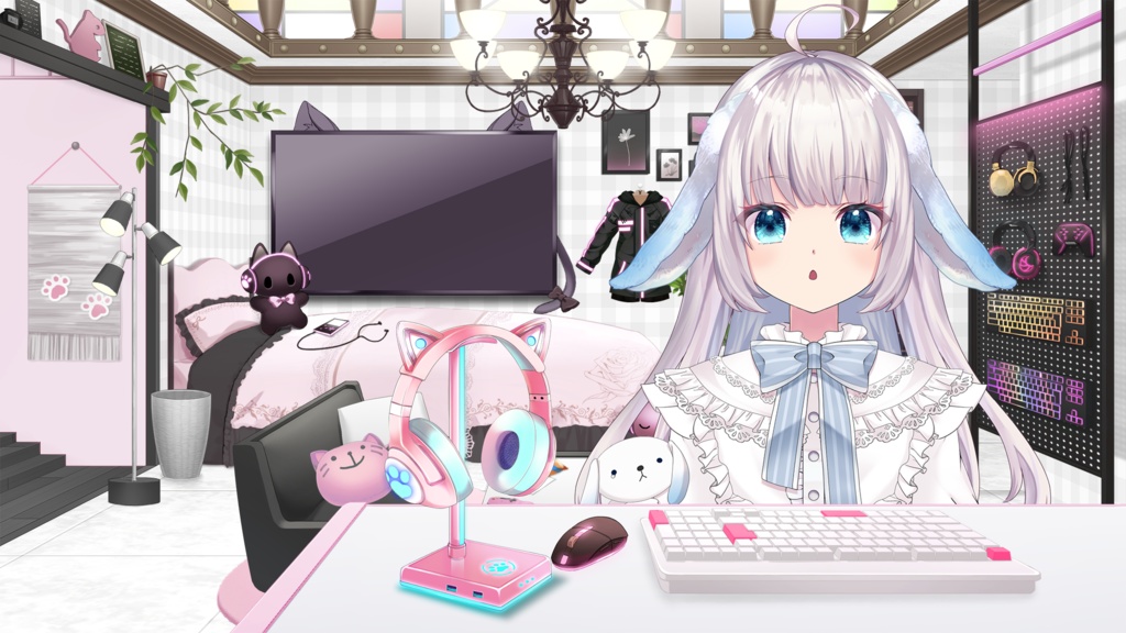 お洒落な卓上ゲーミングヘッドセット【うさねこ式カスタムお部屋】