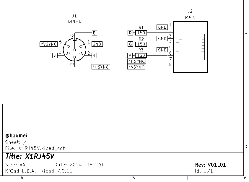 X1RJ45V - SHARP X1用 RGB出力-RJ45変換アダプタ(横向き)