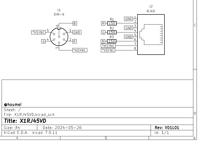X1RJ45VD - SHARP X1用 RGB出力-RJ45変換アダプタ(縦向き)