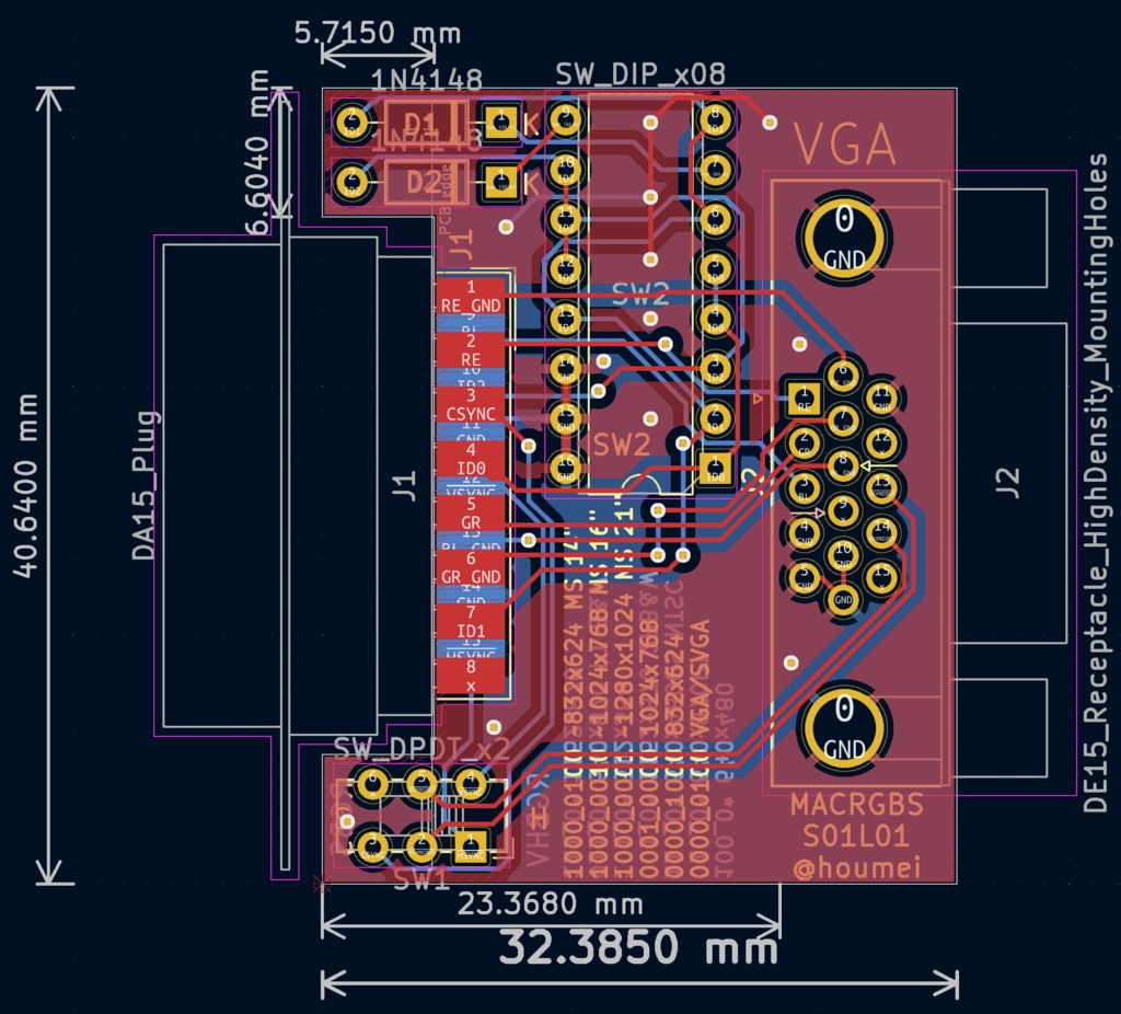 MACRGBS Macintosh用Dsub15ピンアナログRGBをVGAコネクタに変換