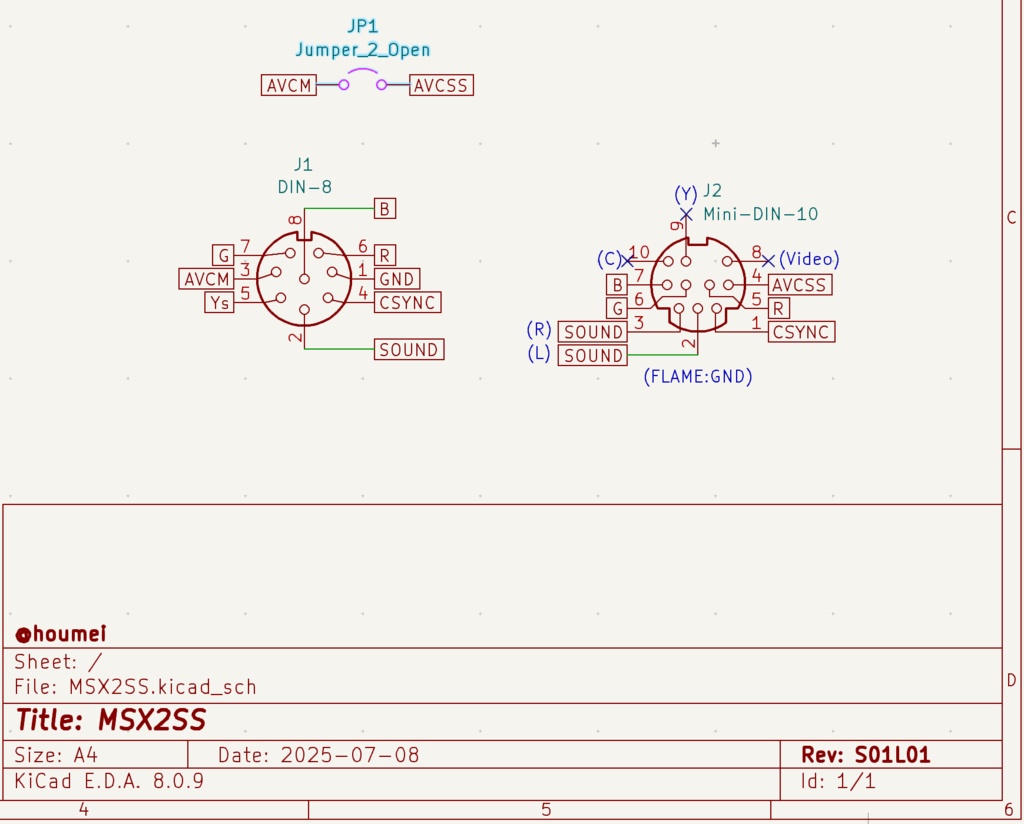 MSX2SS MSX2にセガサターンのRGBケーブルを接続するアダプタ【キット】