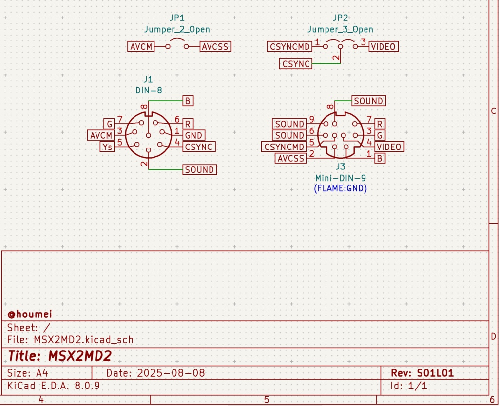 MSX2MD2 MSX2のRGB出力をメガドライブ2のmini-DIN9ピンに変換するアダプタ【キット】