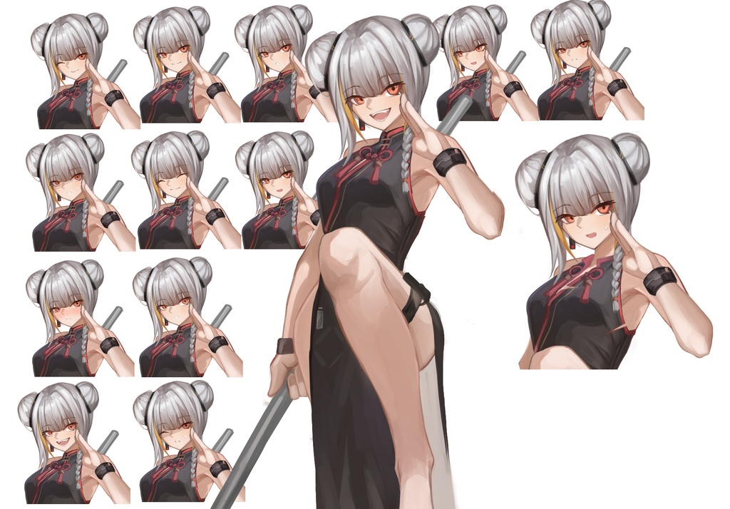 チャイナ娘　表情差分13種類　※棒無し差分　ダメージ差分