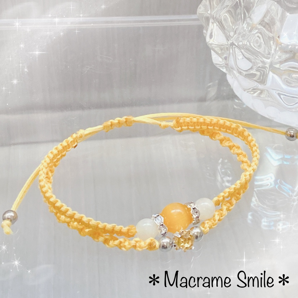 キャッツアイ 推しカラー イエロー ＊ マクラメ 2連ブレスレット 天然石