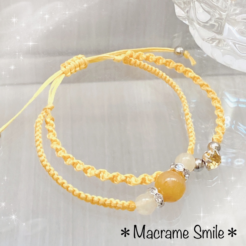 イエロージェイド 推しカラー イエロー ＊ マクラメ 2連ブレスレット 天然石