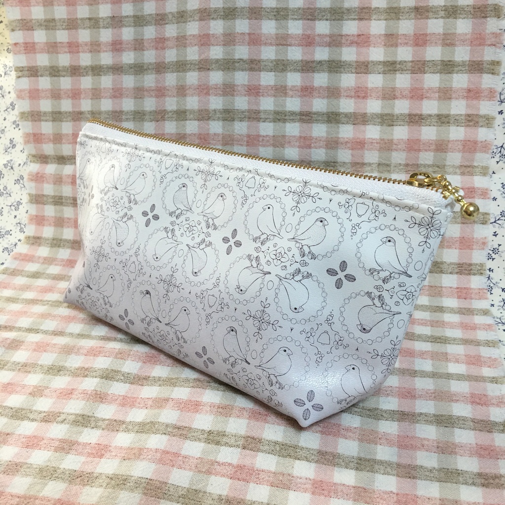 文鳥ブランコ文様 ポーチ 桜文鳥カラー