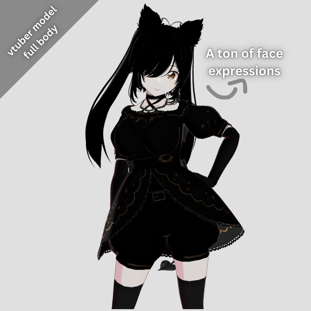 🖤VTuber 3DModel| kiku Cute Goth Girl | including backgrounds | Fully Rigged, Full Body🖤