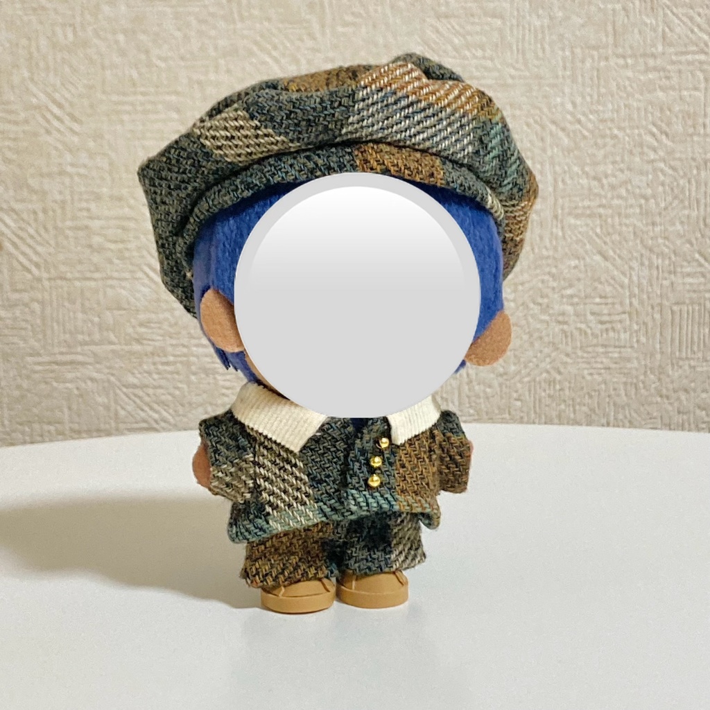 10〜12㎝ぬい用 グリーンチェックベレー帽