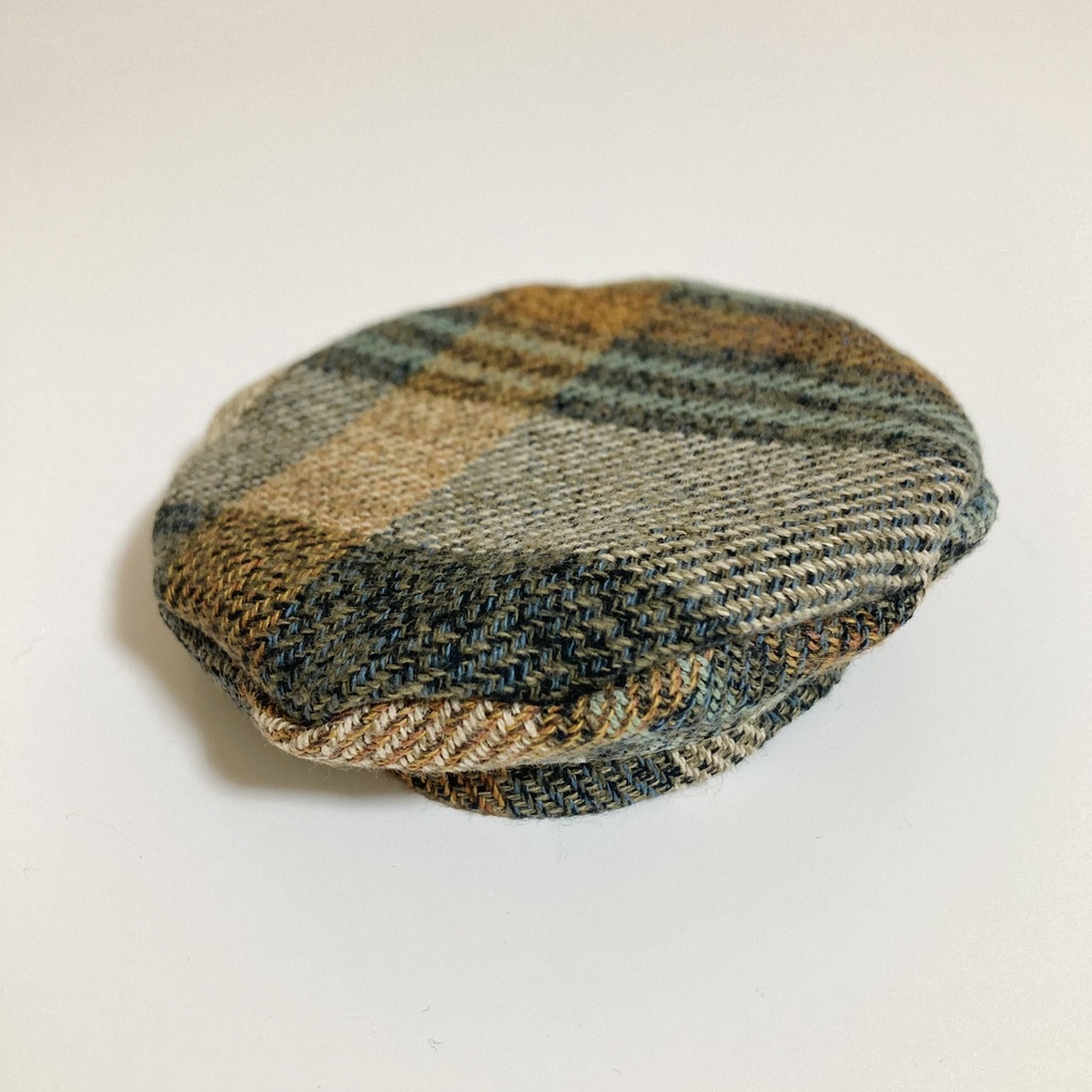 10〜12㎝ぬい用 グリーンチェックベレー帽