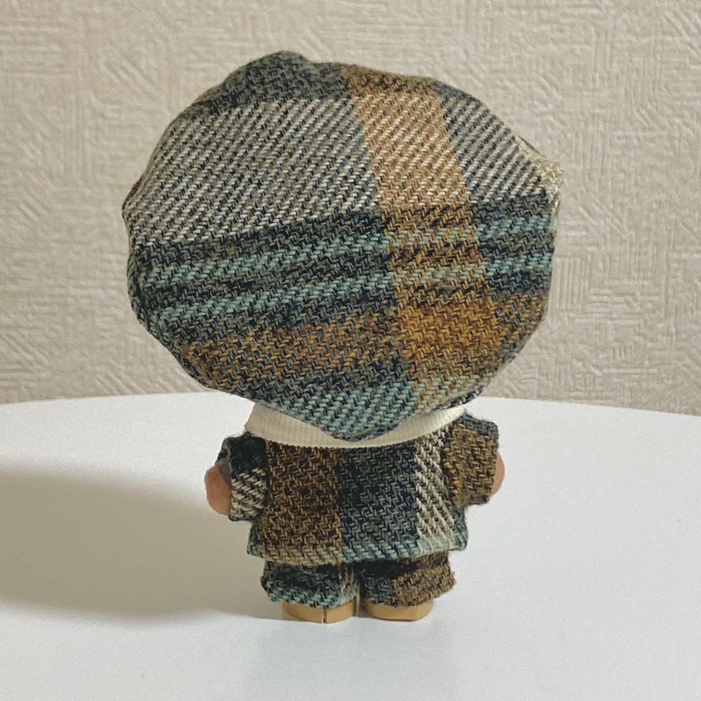 10〜12㎝ぬい用 グリーンチェックベレー帽