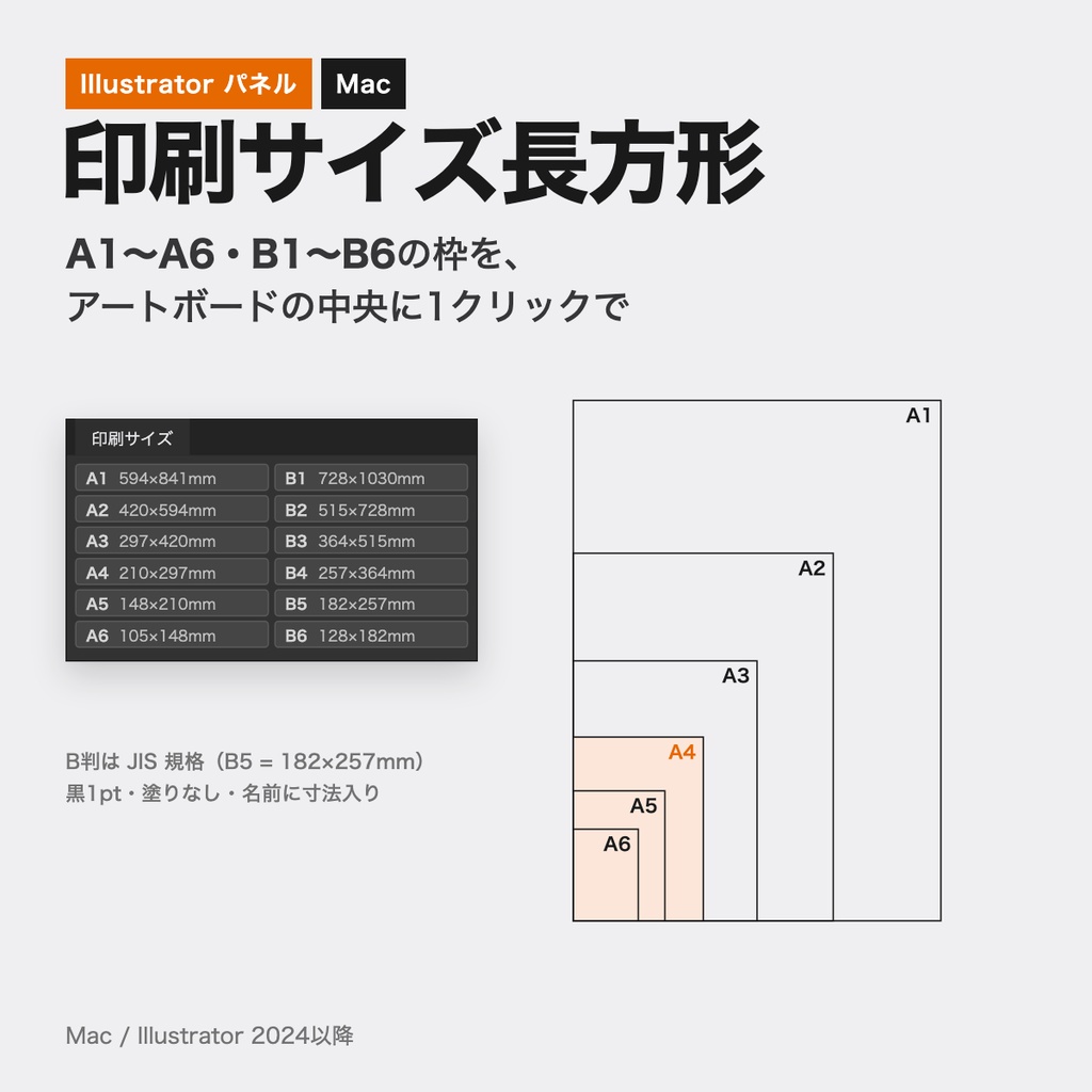 【Illustrator】印刷サイズ長方形パネル｜A判・B判の枠を1クリックで作成
