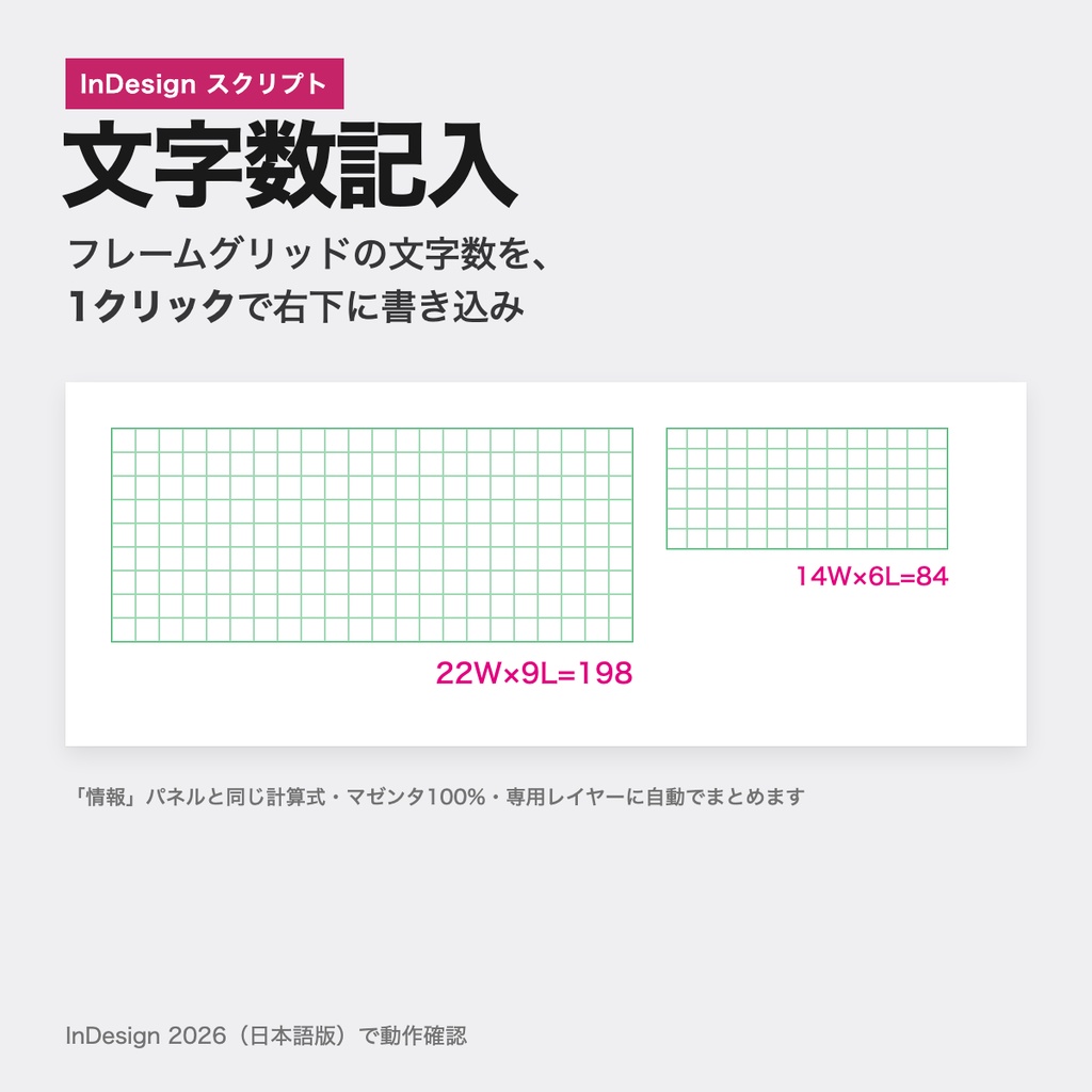 【InDesign】文字数記入｜フレームグリッドの文字数を自動で書き込み