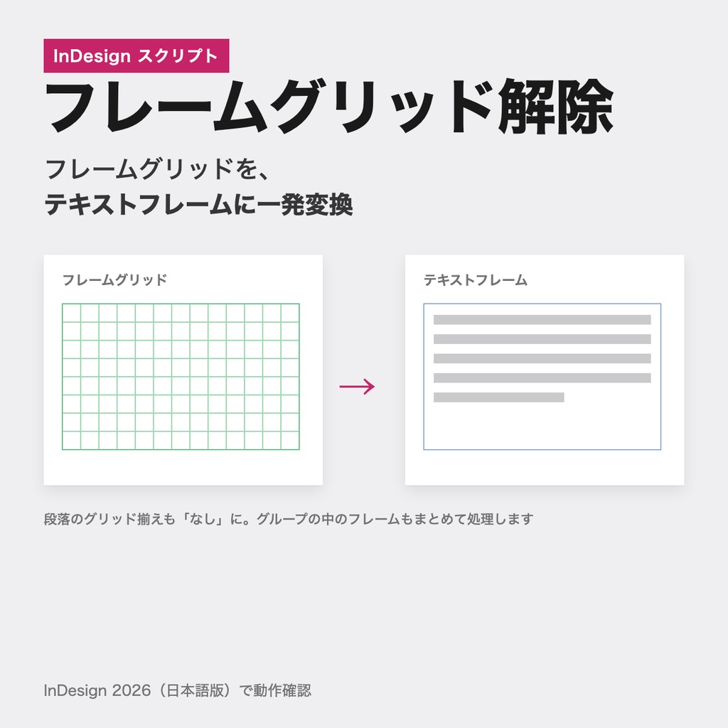 【InDesign】フレームグリッド解除｜テキストフレームへ一発変換