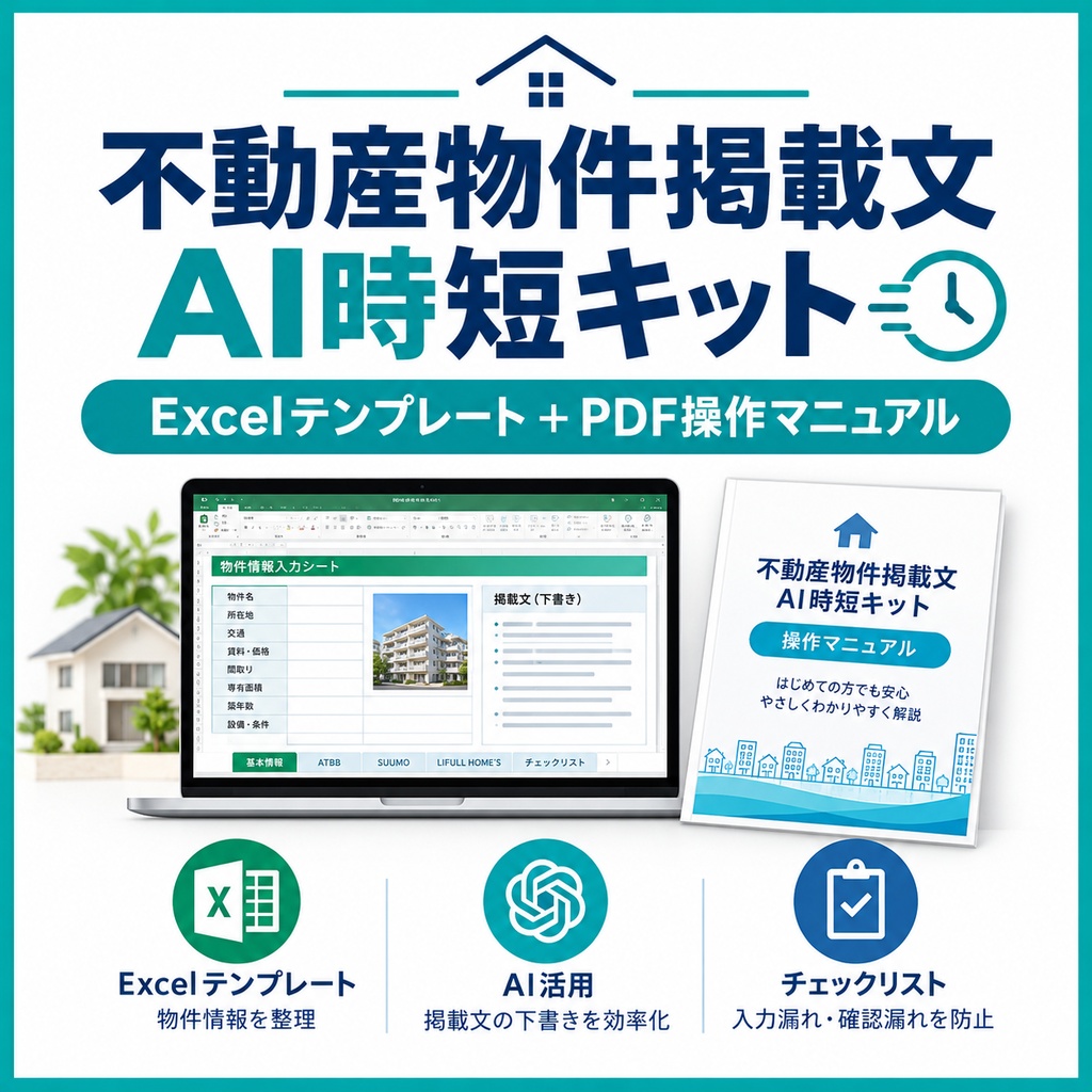 不動産物件掲載文AI時短キット|Excelテンプレート+操作マニュアル