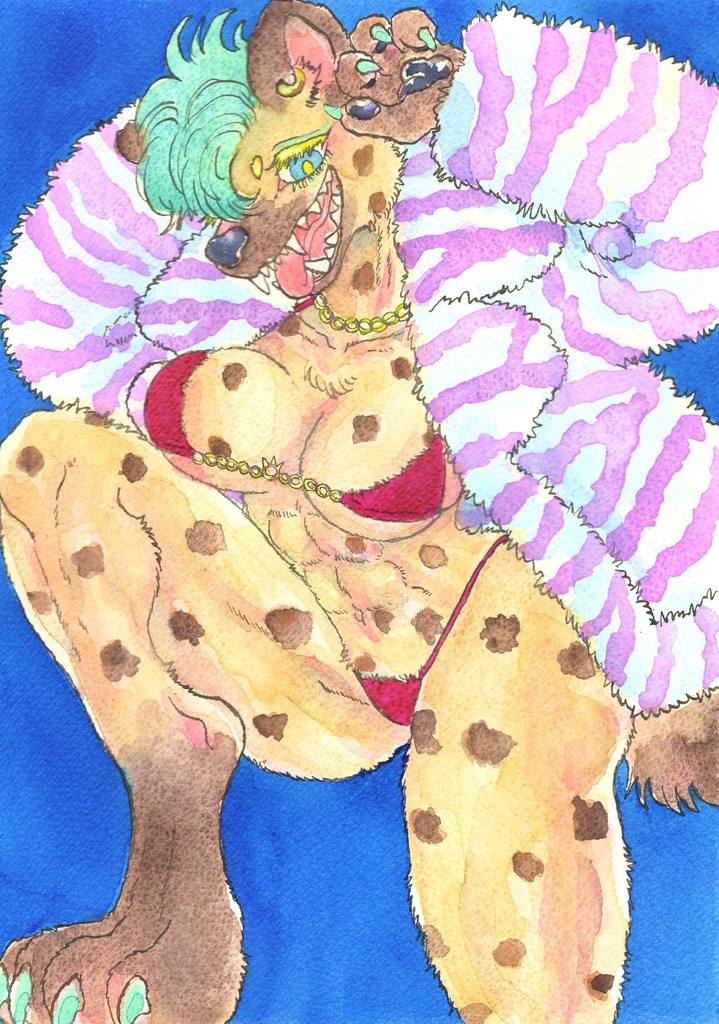水彩原画「ファーコートハイエナ」