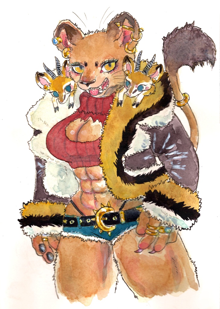 水彩原画「トムソンガゼルムートンコート」