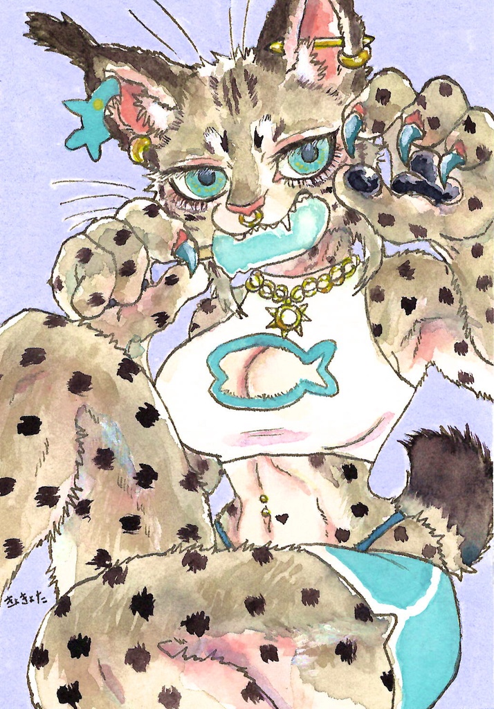 水彩原画「カナダオオヤマネコ」