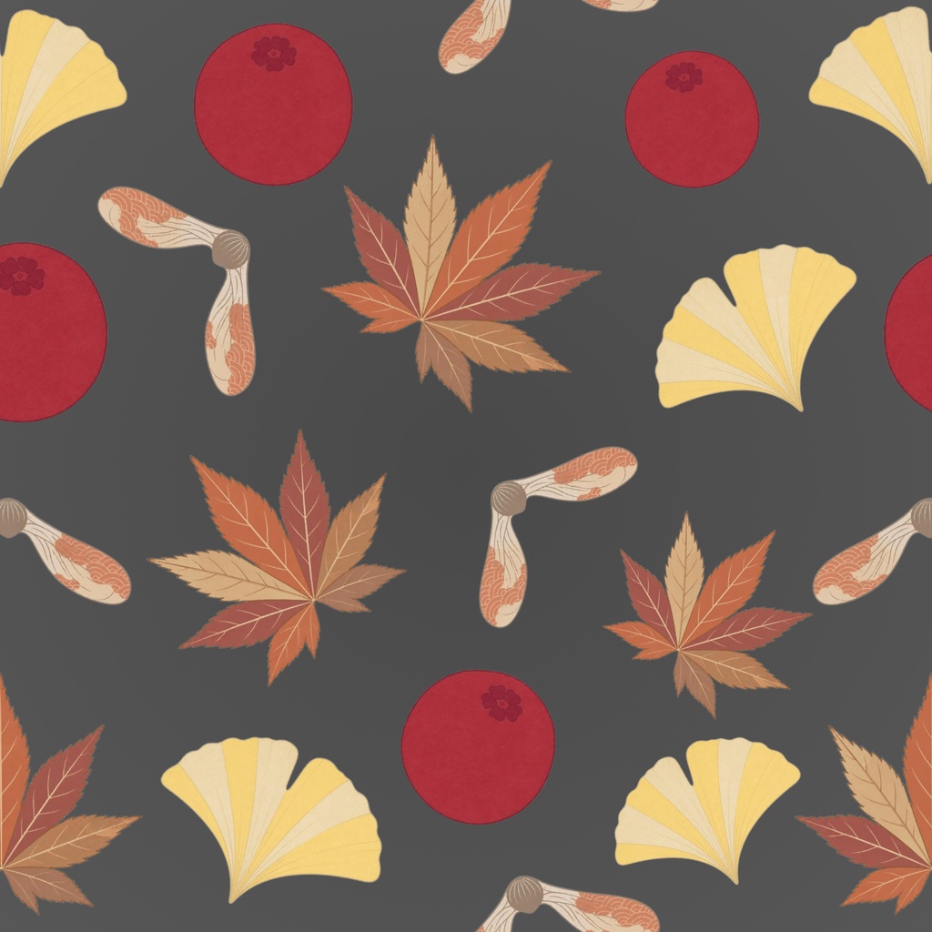 秋彩 -あきいろ-|和の紅葉柄デジタルペーパー 3枚セット|紅葉・銀杏・秋の実|着物風・和柄