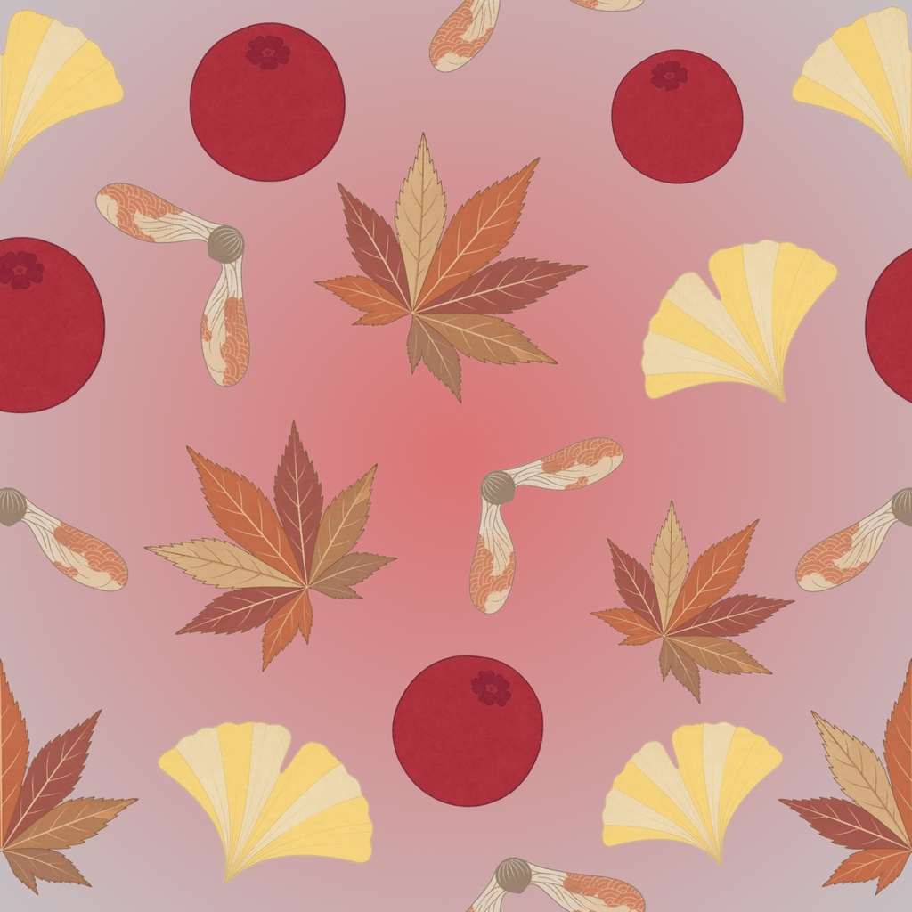 秋彩 -あきいろ-|和の紅葉柄デジタルペーパー 3枚セット|紅葉・銀杏・秋の実|着物風・和柄