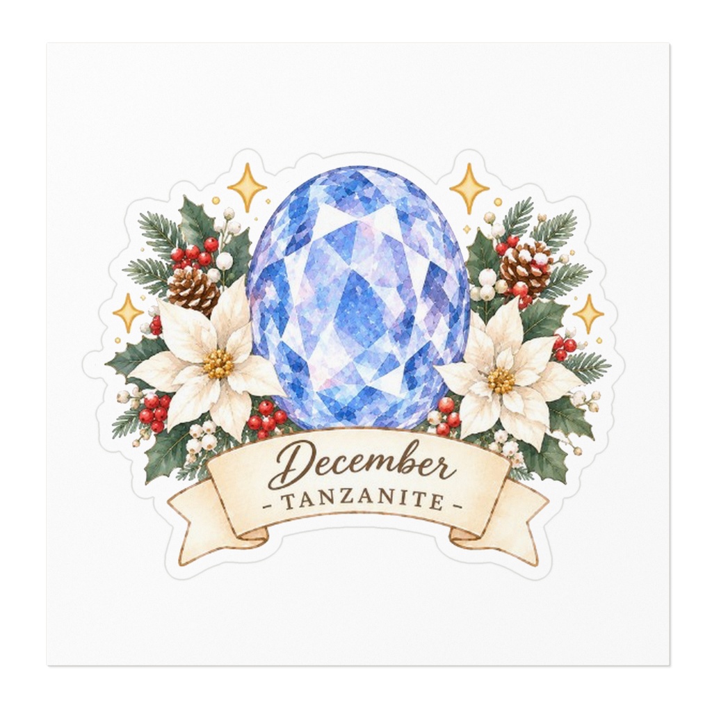 12月の誕生石 タンザナイト|クリスマスフラワー&宝石の華やかステッカー