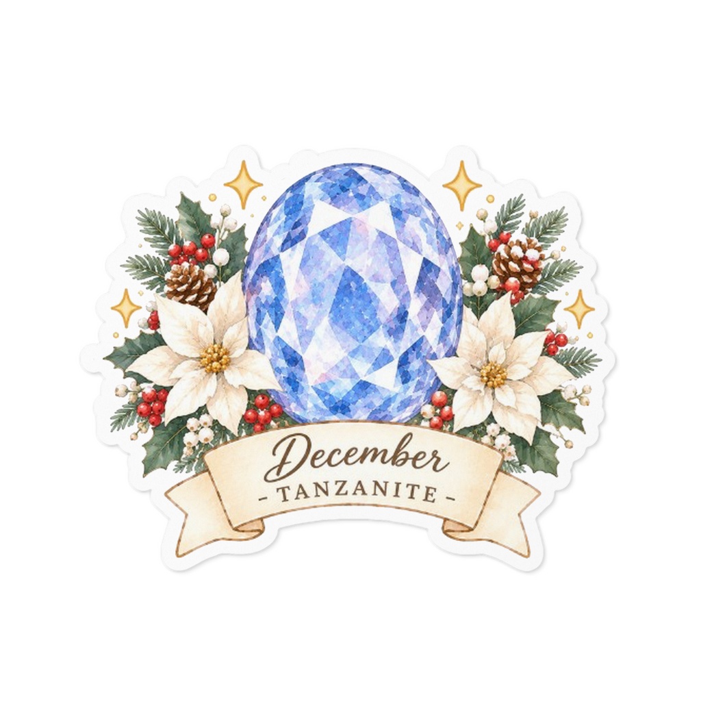 12月の誕生石 タンザナイト｜クリスマスフラワー＆宝石の華やかステッカー