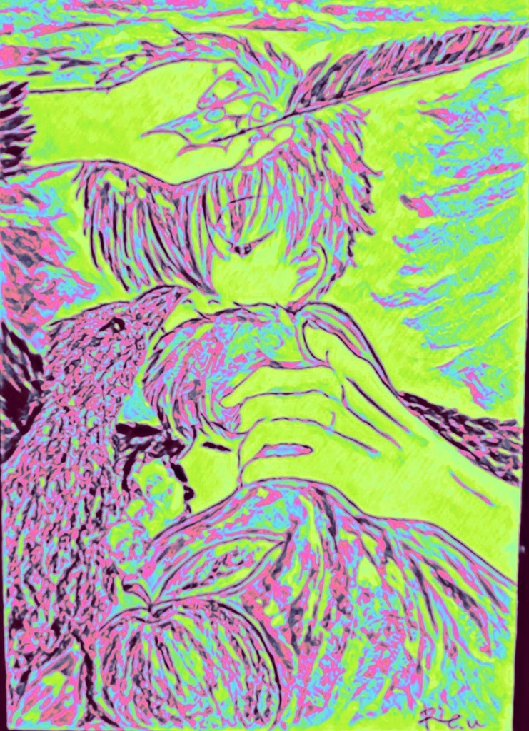 カラスとりんごマグカップ