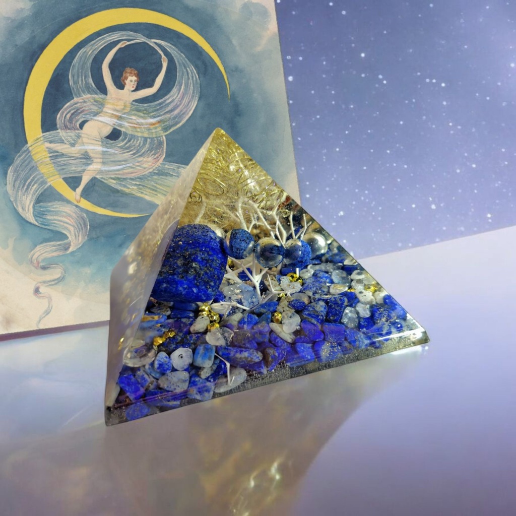 オルゴナイトTシャツ The High Priestess(ハイプリエステス) 蓮華天珠とラピスラズリのオルゴナイト