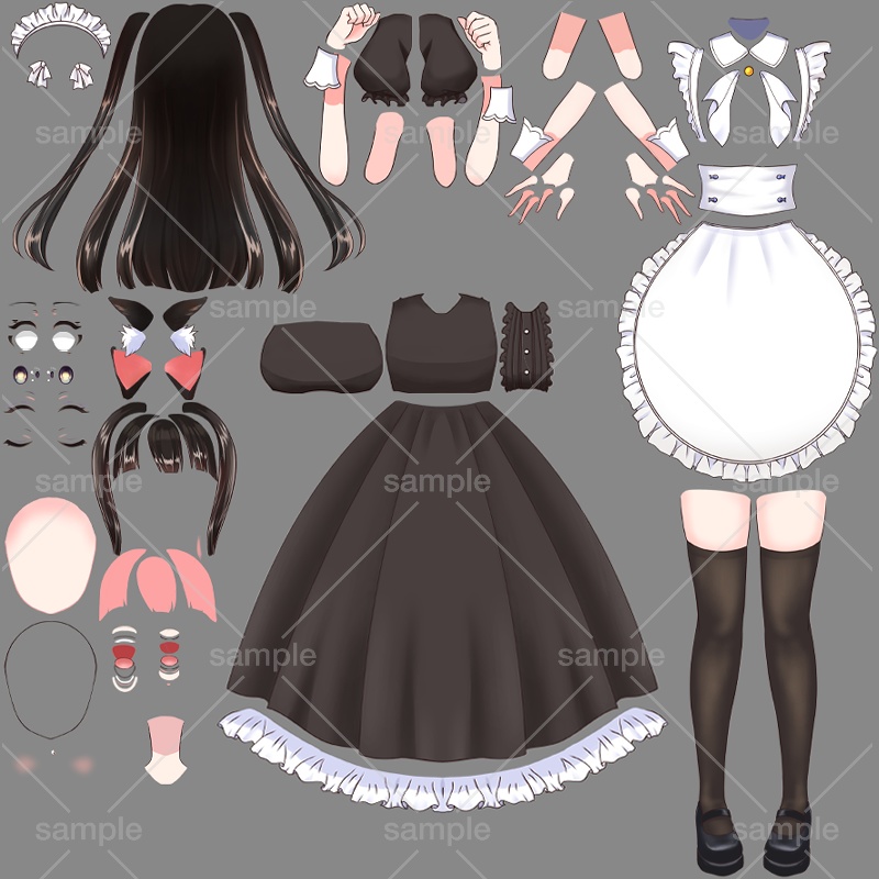 【Live2D】ケモミミ+メイドVer.2【パーツ分け済みPSD】※腕差分追加