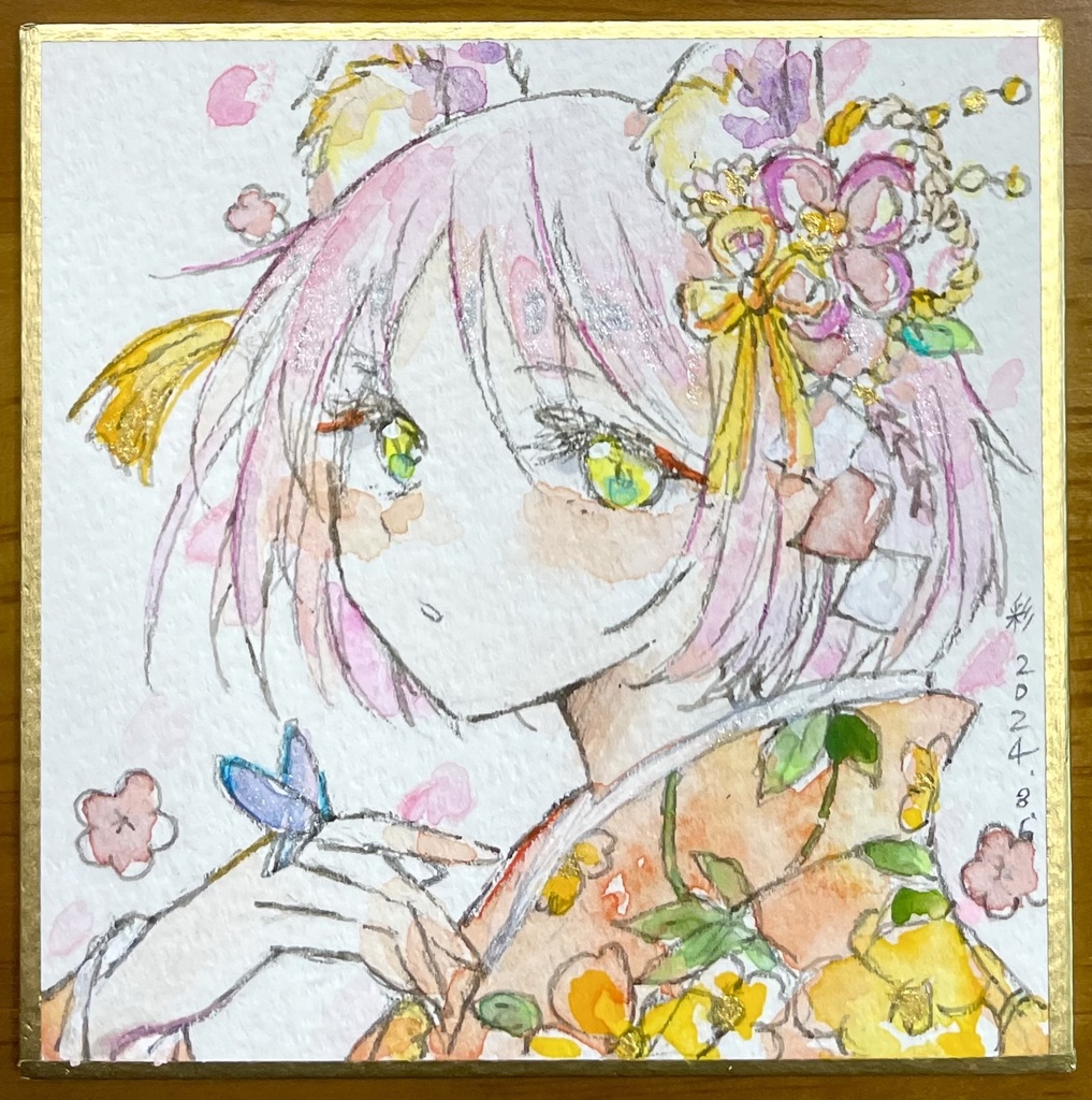 【ミニ原画】ケモミミ ピンク