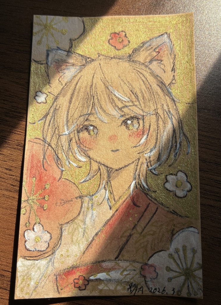 【ミニ原画】ドローイング　紅白梅