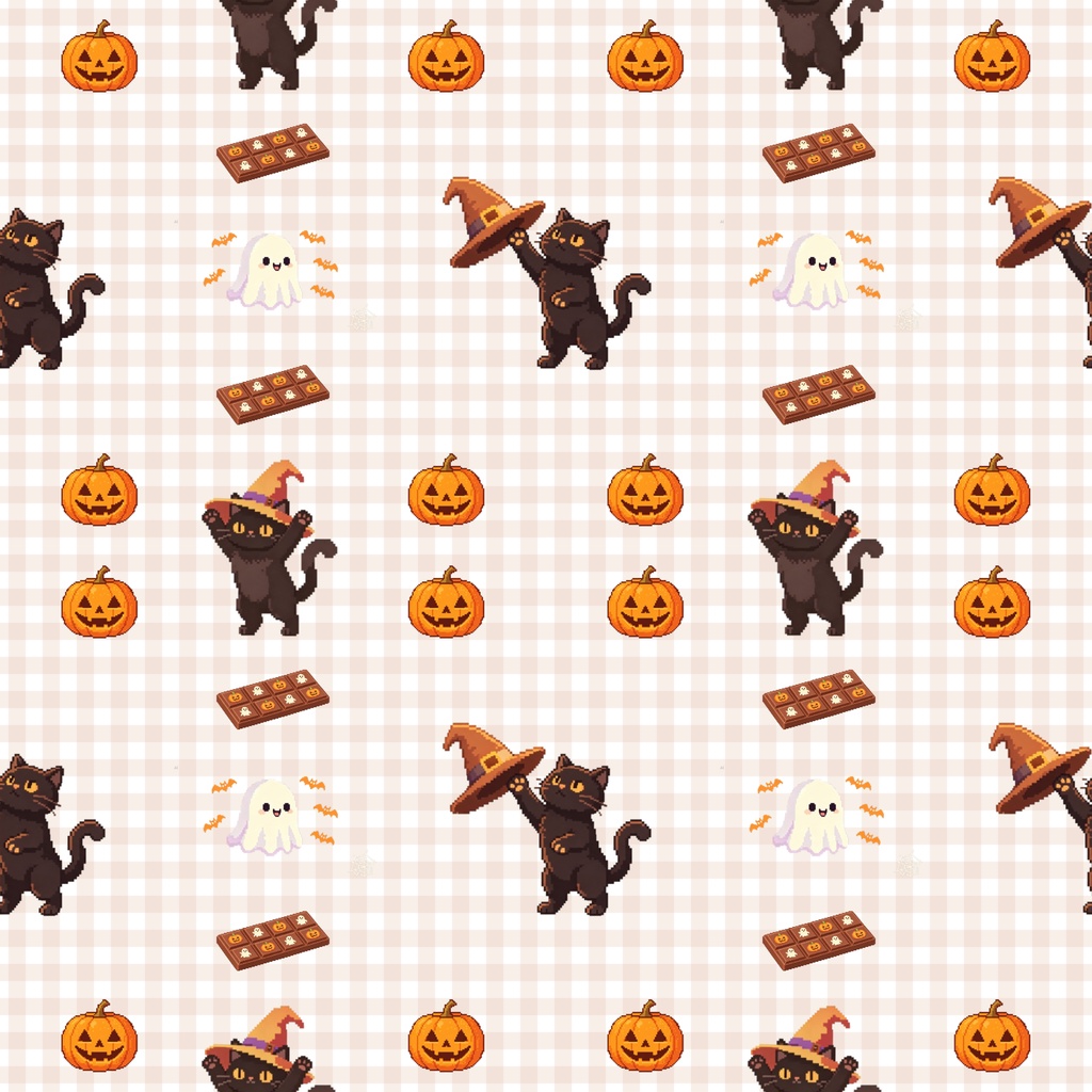 【5枚セット・ドット絵風】ハロウィン デジタルペーパー|シームレス・デジタル手帳・背景素材・手帳素材