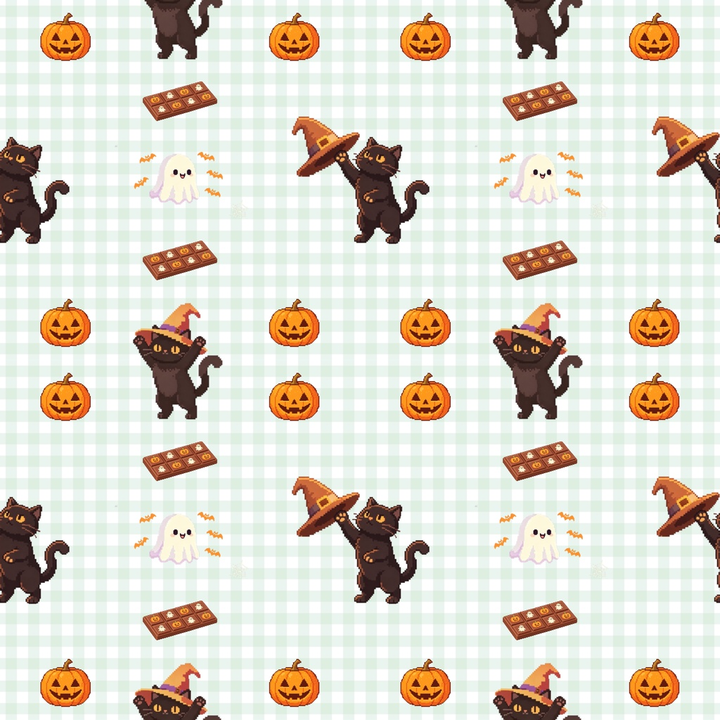【5枚セット・ドット絵風】ハロウィン デジタルペーパー|シームレス・デジタル手帳・背景素材・手帳素材
