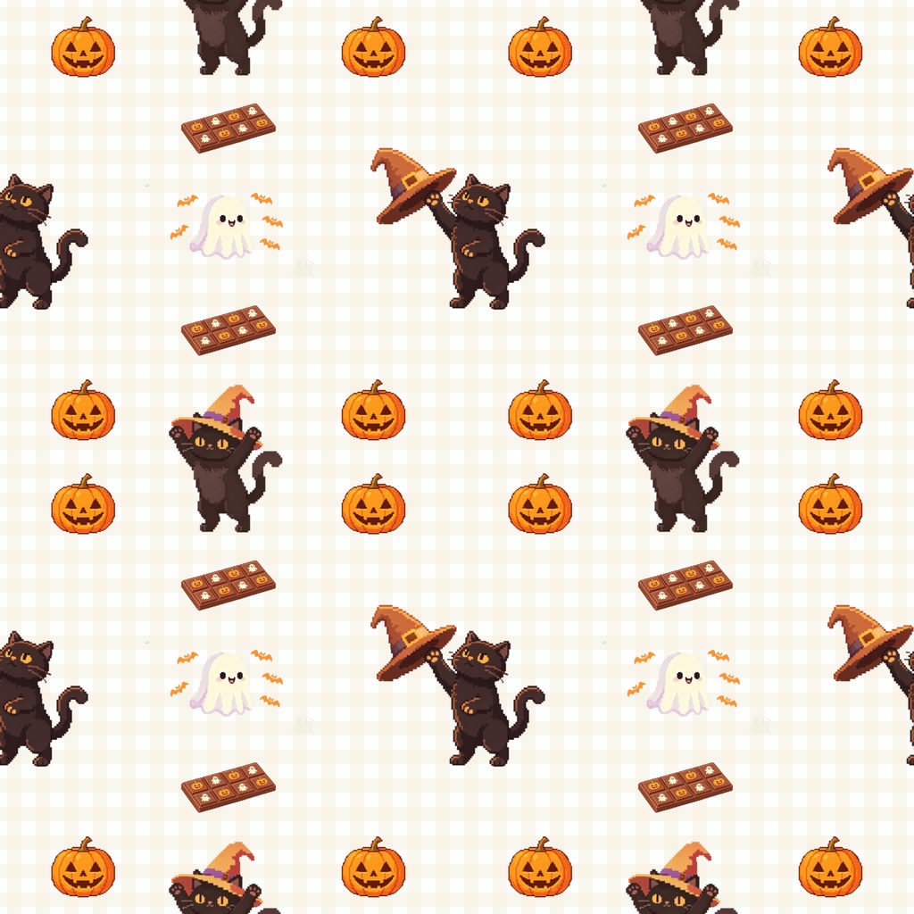 【5枚セット・ドット絵風】ハロウィン デジタルペーパー|シームレス・デジタル手帳・背景素材・手帳素材