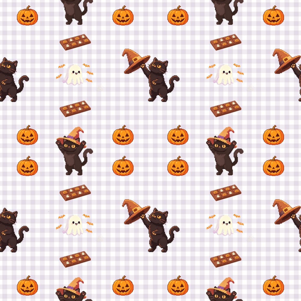 【5枚セット・ドット絵風】ハロウィン デジタルペーパー｜シームレス・デジタル手帳・背景素材・手帳素材