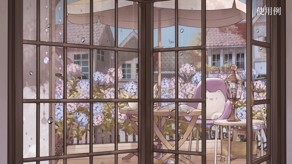 【動く背景】配信部屋・紫陽花咲くのベランダ・雨降り・ミステリー小説の本棚・ バタートースト【企画・雑談・歌枠用配信素材】【VTuberさん向け】