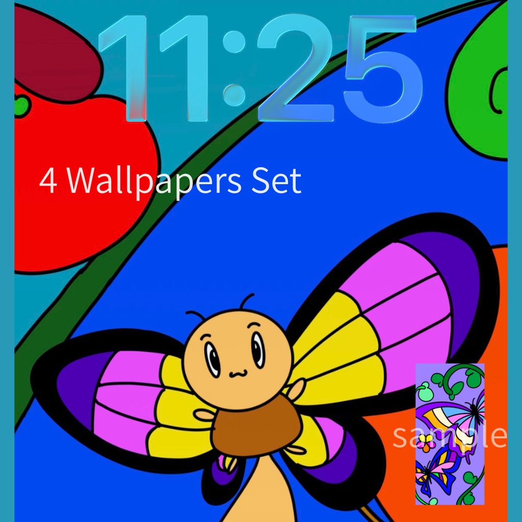 【スマホ壁紙】 カラフルな蝶のデザイン　4枚セット