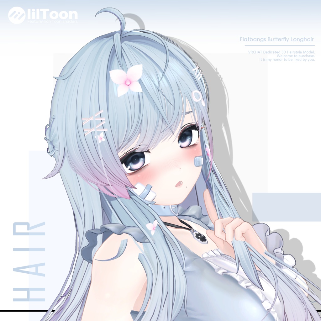 【19 avatars】【VRChat Hair】Flatbangs Butterfly Longhair