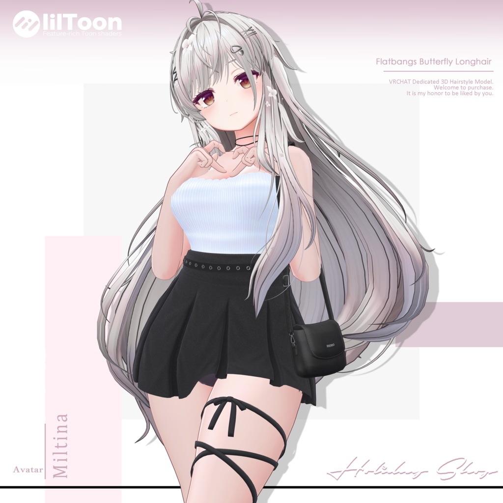 【19 avatars】【VRChat Hair】Flatbangs Butterfly Longhair