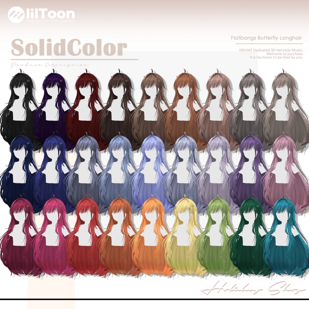 【19 avatars】【VRChat Hair】Flatbangs Butterfly Longhair