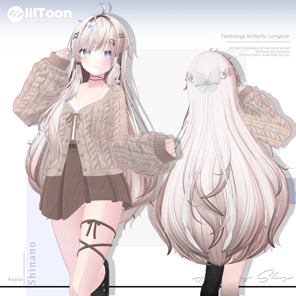 【19 avatars】【VRChat Hair】Flatbangs Butterfly Longhair