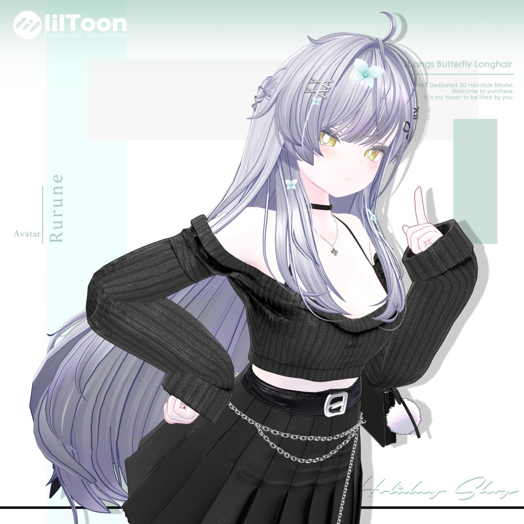 【19 avatars】【VRChat Hair】Flatbangs Butterfly Longhair