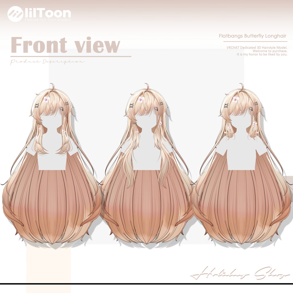 【19 avatars】【VRChat Hair】Flatbangs Butterfly Longhair