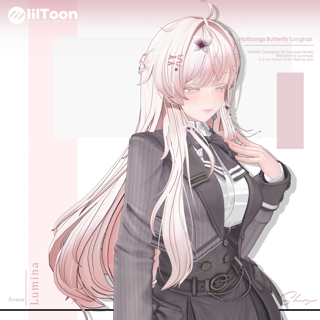【19 avatars】【VRChat Hair】Flatbangs Butterfly Longhair