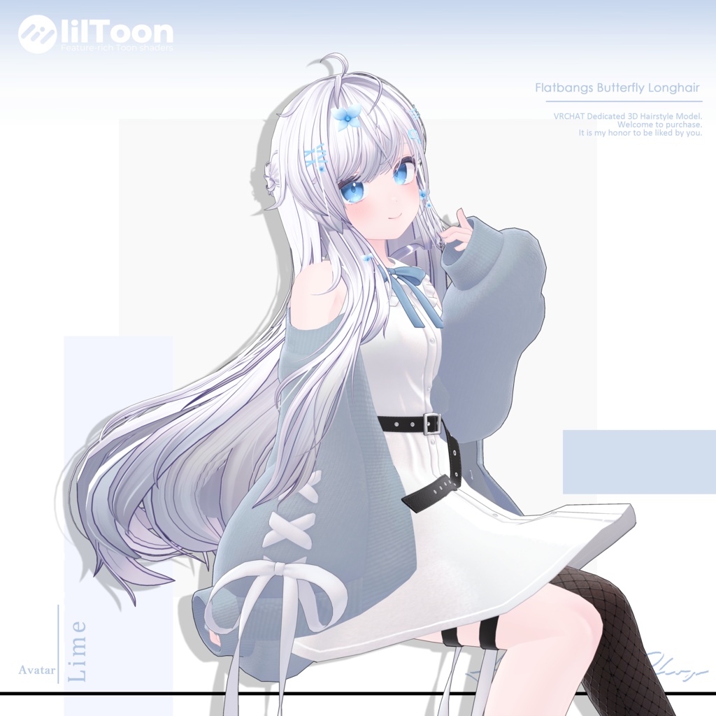 【19 avatars】【VRChat Hair】Flatbangs Butterfly Longhair